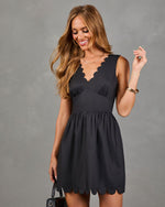 Smooth Slate Scallop Trim Cotton Mini Dress