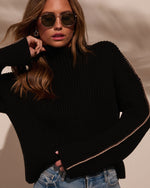 Anita Contrast Stitch Mock Neck Sweater