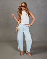 Washed Light Rigid Mid Rise Barrel Leg Jeans