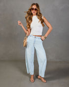 Washed Light Rigid Mid Rise Barrel Leg Jeans