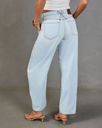 Washed Light Rigid Mid Rise Barrel Leg Jeans