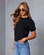 Black % Livia Puff Sleeve Knit Sweater Top-3