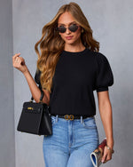 Black % Livia Puff Sleeve Knit Sweater Top-2