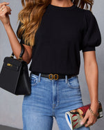 Black % Livia Puff Sleeve Knit Sweater Top-5