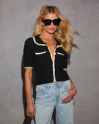 Black/Cream % Quiet Luxe Knit Contrast Trim Sweater-1