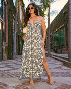 Black Multi % Honolulu Halter Tropical Print Maxi Dress-1