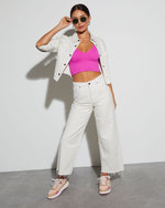 Magenta % Exhale Ribbed V-Neck Crop Tank-2