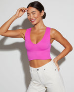 Magenta % Exhale Ribbed V-Neck Crop Tank-1