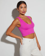 Magenta % Exhale Ribbed V-Neck Crop Tank-4