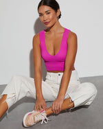 Magenta % Exhale Ribbed V-Neck Crop Tank-3