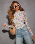 Kathleen Floral Mesh Mockneck Top
