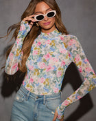 Kathleen Floral Mesh Mockneck Top