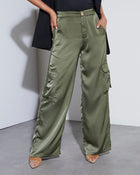 Olive % Never Impossible Satin Cargo Pants-1