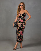 Villa Garden Floral Velvet Slip Midi Dress