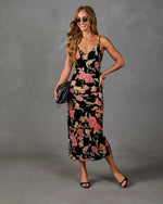 Villa Garden Floral Velvet Slip Midi Dress