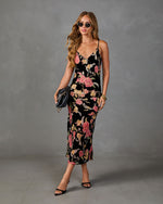 Villa Garden Floral Velvet Slip Midi Dress