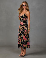 Villa Garden Floral Velvet Slip Midi Dress