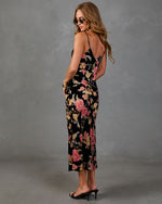 Villa Garden Floral Velvet Slip Midi Dress