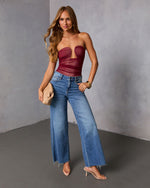 Wine % Jazlynn Mesh Strapless Ruched Cutout Bodysuit-2