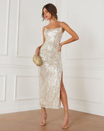 Champagne % Party Glam Sequin Midi Dress-2