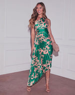 Modern Day Glam Printed One Shoulder Asymmetrical Maxi Dress