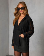 Black % Sweet Noel Lace Button Down Top-3