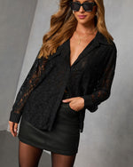 Black % Sweet Noel Lace Button Down Top-6