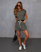 Black/Cream % Kaylie Striped Terry Cloth Drawstring Waist Romper-1
