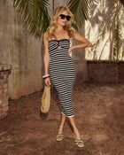 Black/White % Almah Striped Twist Bust Midi Dress-1