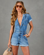 Medium Wash % Tamia Cuffed Denim Romper-5