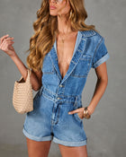 Medium Wash % Tamia Cuffed Denim Romper-1