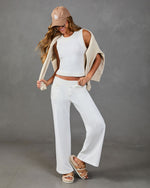 Lounge Society Fleece Ribbed Trim Wide Leg Sweatpants