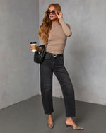 Taupe % Dylan Long Sleeve Mock Neck Top-2