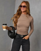 Taupe % Dylan Long Sleeve Mock Neck Top-1