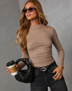 Taupe % Dylan Long Sleeve Mock Neck Top-6