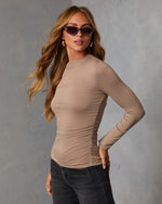 Taupe % Dylan Long Sleeve Mock Neck Top-3