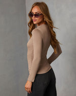 Taupe % Dylan Long Sleeve Mock Neck Top-4