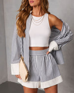 Sea Lune Striped Contrast Hem Button Down Top