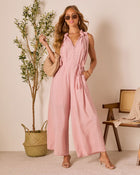 Pink % Hey Lover Waist Tie Jumpsuit-1