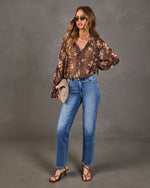 Seasons Story Floral Chiffon Mock Neck Blouse