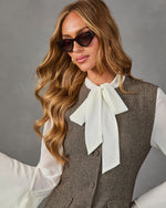 Zilla Bow Sleeve Herringbone Neck Tie Mini Dress