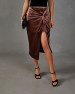 Like Wow Twisted Velvet Midi Skirt