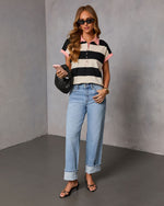 Everyday Ritual Striped Contrast Trim Top