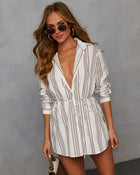 Cream % Charlie Striped Waist Tie Romper-7