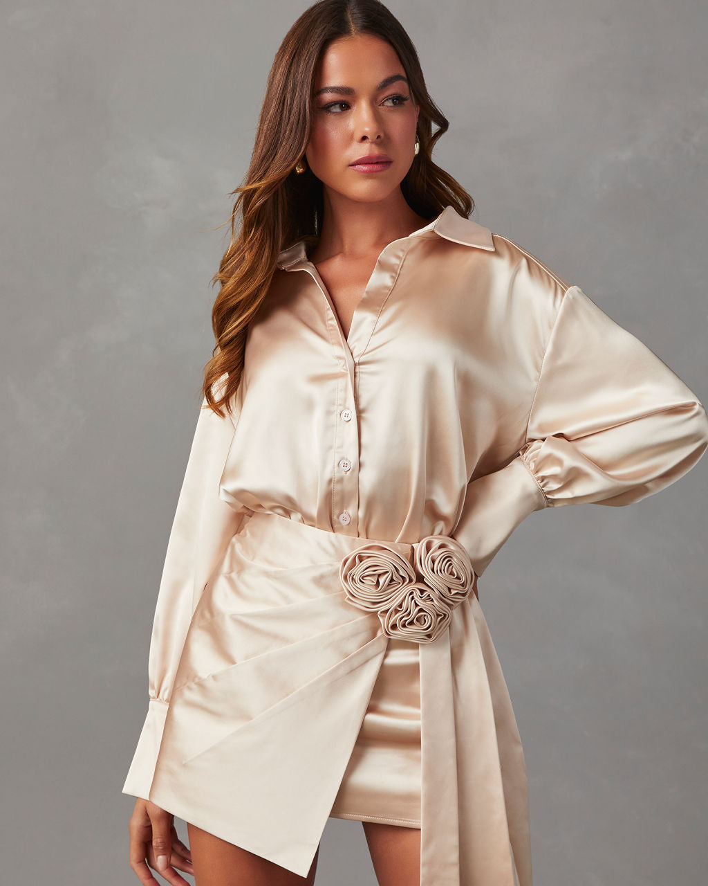 Satin button up dress top