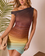 Tropic Mirage One Shoulder Mesh Ombre Mini Dress