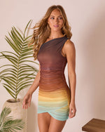 Tropic Mirage One Shoulder Mesh Ombre Mini Dress