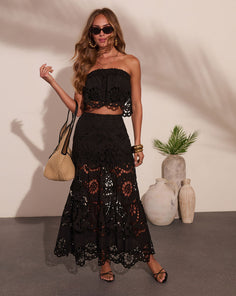 Coastline Energy Floral Eyelet Strapless Crop Top