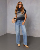 Navy Stripe % Cider Striped Mock Neck Sweater-1