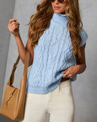 Powder Blue % Estellie Cable Knit Sleeveless Turtleneck Sweater-1
